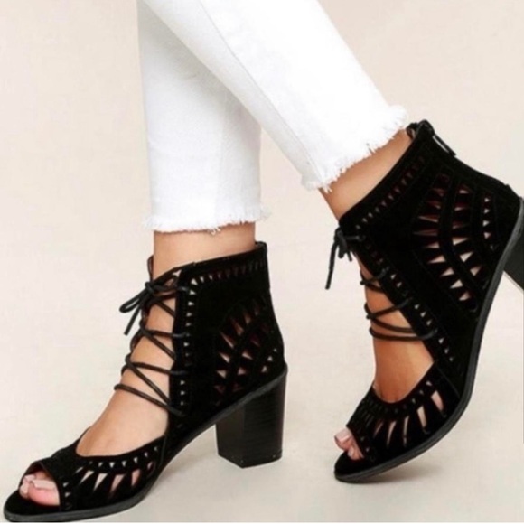 Vince Camuto Shoes - Vince Camuto Tarata Caged Lace Up Laser Wedges Heel Booties